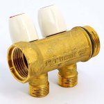 Коллектор Teimme латунный 1"x1/2" ВН 36мм с вентилями 2 выхода 1860040