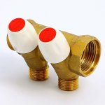Коллектор Teimme латунный 1"x1/2" ВН 36мм с вентилями 2 выхода 1860040