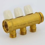 Коллектор Teimme латунный 1"x1/2" ВН 36мм с вентилями 3 выхода 1860042