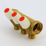 Коллектор Teimme латунный 1"x1/2" ВН 36мм с вентилями 3 выхода 1860042