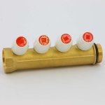 Коллектор Teimme латунный 1"x1/2" ВН 36мм с вентилями 4 выхода 1860039