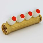 Коллектор Teimme латунный 1"x1/2" ВН 36мм с вентилями 4 выхода 1860039