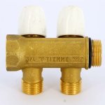 Коллектор Teimme латунный 3/4"x1/2" ВН 36мм с вентилями 2 выхода 1860036