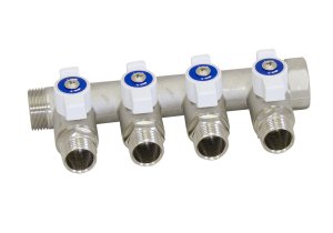 Коллектор Uni- Fitt с кранами 3/4"-1/2" НР 4 выхода никелированный