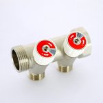 Коллектор Uni- Fitt с вентилями 1"-1/2" НР 2 выхода никелированный 404N4220