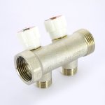 Коллектор Uni- Fitt с вентилями 1"-1/2" НР 2 выхода никелированный 404N4220