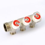 Коллектор Uni- Fitt с вентилями 1"-1/2" НР 3 выхода никелированный 404N4230