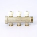 Коллектор Uni- Fitt с вентилями 1"-1/2" НР 3 выхода никелированный 404N4230