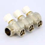 Коллектор Uni- Fitt с вентилями 1"-3/4" евроконус 3 выхода никелированный 406N4330