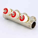 Коллектор Uni- Fitt с вентилями 1"-3/4" евроконус 3 выхода никелированный 406N4330