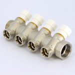 Коллектор Uni- Fitt с вентилями 1"-3/4" евроконус 4 выхода никелированный 406N4340