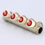 Коллектор Uni- Fitt с вентилями 1"-3/4" евроконус 4 выхода никелированный 406N4340