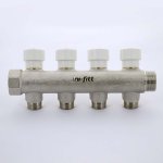 Коллектор Uni- Fitt с вентилями 3/4"-1/2" НР 4 выхода никелированный 400N3240