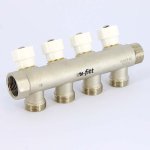 Коллектор Uni- Fitt с вентилями 3/4"-3/4" евроконус 4 выхода никелированный 402N3340