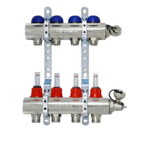 Коллекторная группа Uni- Fitt  1"-3/4" 12 выходов с расходомерами (латунь)