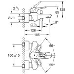 Комплект смесителей Grohe Eurostyle New с душевым гарнитуром и полочкой хром 124416