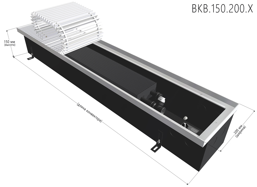 Конвектор Vitron с естественной конвекцией 70-160-2400 мм 2 трубный теплообменник ВК.70.160.2400.2ТГ