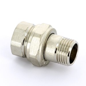 Муфта с накидной гайкой латунная Uni-Fitt 1/2" ВН с плоской прокладкой никелированная