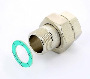 Муфта с накидной гайкой латунная Uni-Fitt 3/4" ВН с плоской прокладкой никелированная 656N3000