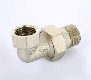 Муфта с накидной гайкой латунная Uni-Fitt угловая 1/2" ВН с прокладкой O-ring никелированная 651N2000