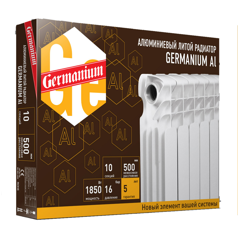 Радиатор алюминевый GERMANIUM NEO AL 500 4 секции German.Neo.Al.Fly.500/04