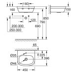 Раковина GROHE Euro Ceramic подвесная 45 см с покрытием PureGuard 3932400H