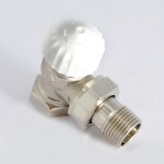 Вентиль термостатический THERMO угловой Uni-Fitt 1/2" ВН никелированный с разъёмным соединением 165N2000
