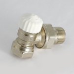 Вентиль термостатический угловой Uni-Fitt 3/4" ВН никелированный с разъёмным соединением 165N3000