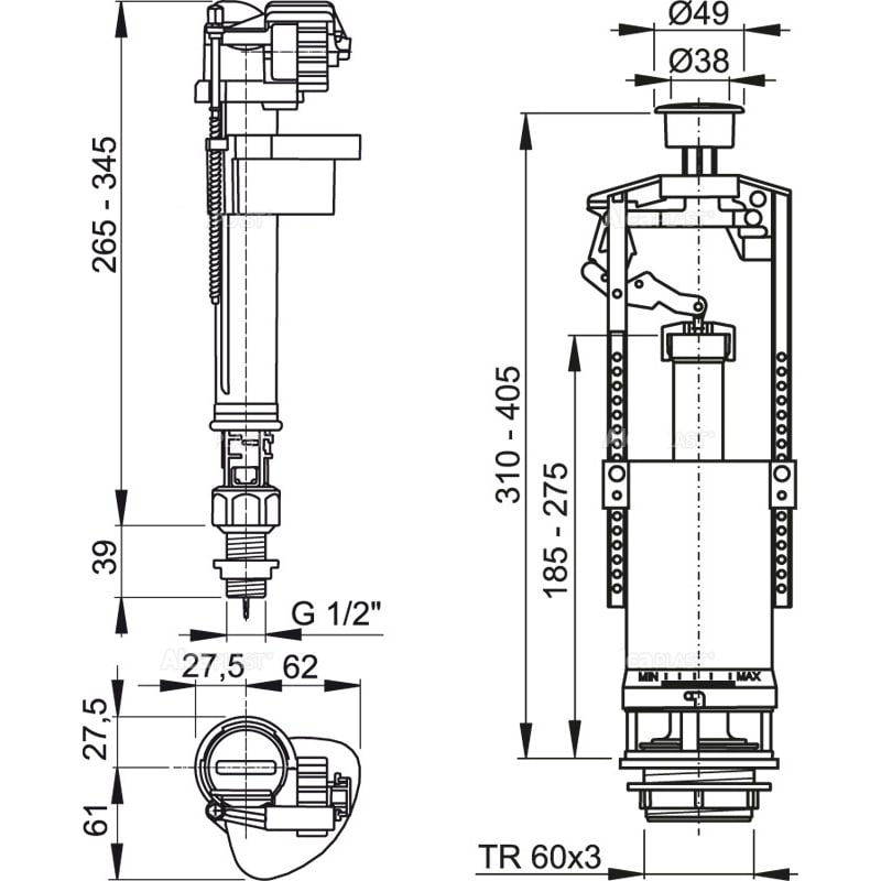 Арматура для бачка AlcaPlast SA2000S 3/8\" с нижним подводом - купить ...
