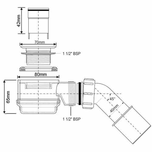 Сифон для душевого поддона под сливную насадку McAlpine CD-HC26-65 h=65 ...