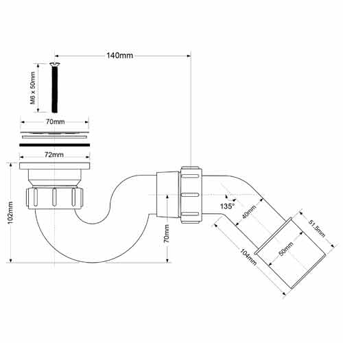 Сифон для поддона трубный McAlpine MRS1 (выпуск 70 мм) 40- 1\"1/2\" h104 ...