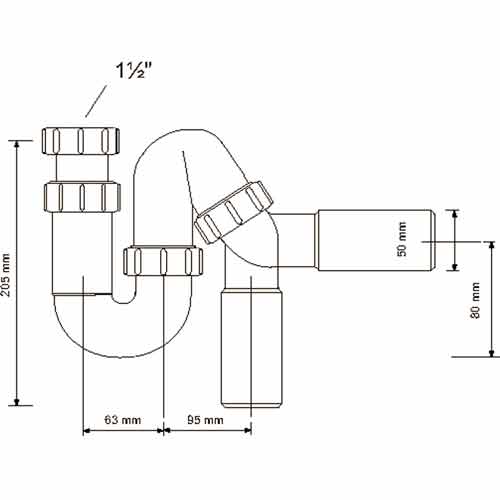 Сифон трубный для мойки и раковины McAlpine MRSK12-50 40 мм с отводной ...