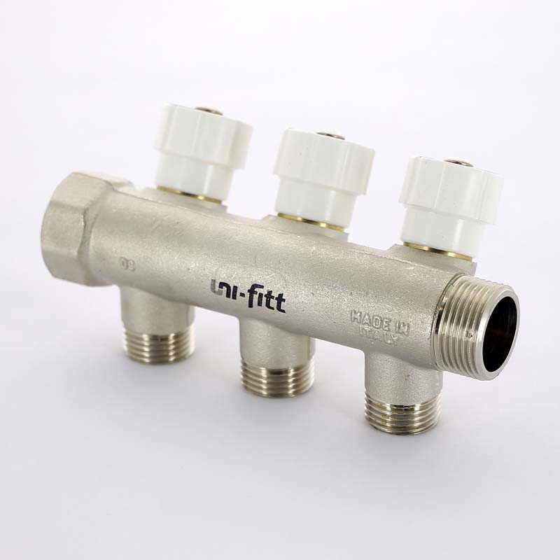 Fitt коллектор. Коллектор Uni-Fitt 400g3230. Коллектор нв 1' 3х3/4' н 40мм никелированный с вентилями. Коллектор с регулирующими клапанами 1"х2х3/4" (конус), Uni-Fitt. Никелированный коллектор Uni-Fitt 406n4320