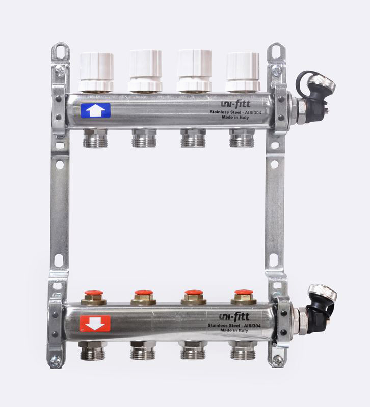 Коллекторная группа Uni- Fitt 1\"-3/4\" 7 выходов с вентилями (нерж ...