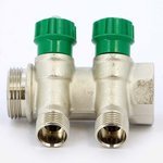 Коллектор распределительный Tiemme 1"x1/2" с регулировочными вентилями 2 выхода никель