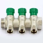 Коллектор распределительный Tiemme 1"x1/2" с регулировочными вентилями 3 выхода никель