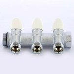 Коллектор распределительный Tiemme 1"x3/4" с регулировочными вентилями 3 выхода хром