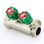 Коллектор распределительный Tiemme 3/4"x1/2" с регулировочными вентилями 2 выхода никель