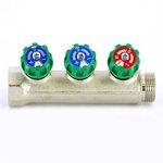 Коллектор распределительный Tiemme 3/4"x1/2" с регулировочными вентилями 3 выхода никель